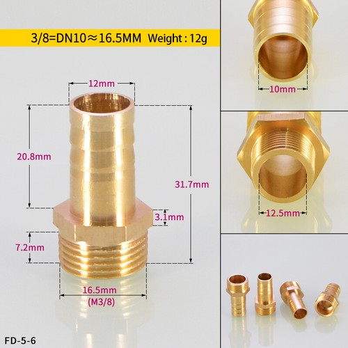 4mm-19mm Brass Male Thread x Hose Barb Tail Adapter Connector BSP 1/8" 1/4" 3/8" - Picture 22 of 25