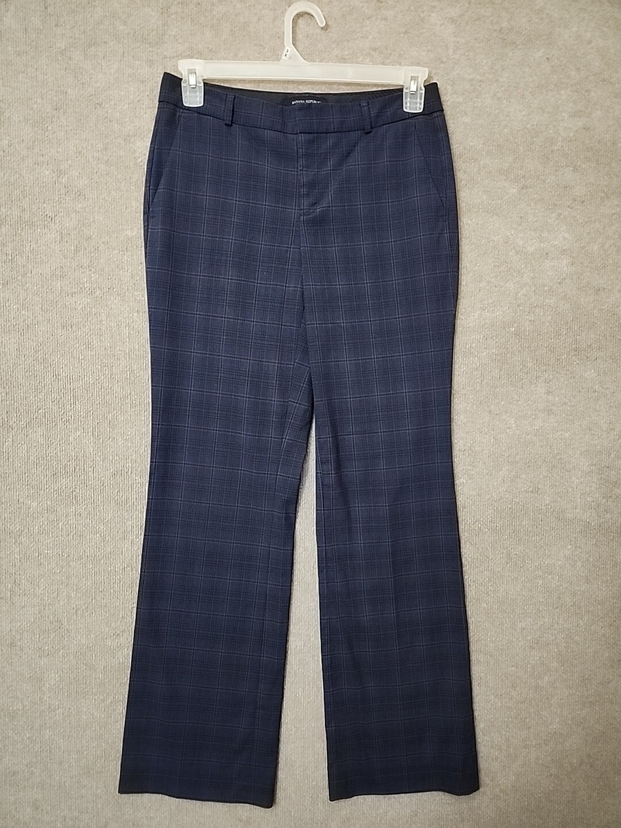 Banana Republic Logan Dress Pants Womens Blue Plaid Flared Leg Office  Business