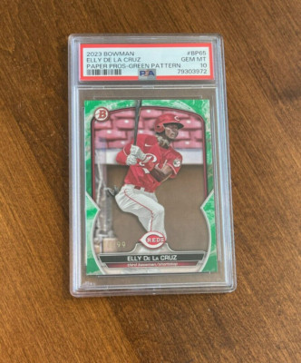 Elly De La Cruz 2023 Bowman Paper Pros Green Pattern Cincinnati Reds /99 PSA 10