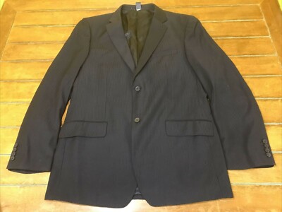 CLAIBORNE Black Pinstripe Suit Coat Jacket Men's Modern Fit Size 44L - Main Image