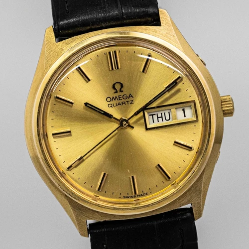 *Working! Need Repair* OMEGA Seamaster Cal.1310 Quartz Push Crown Gold Dial Men