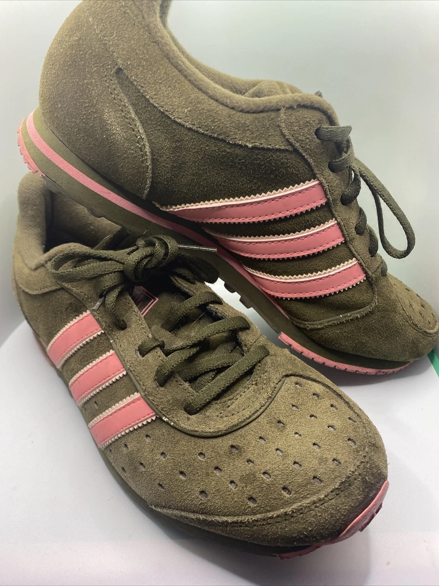 Adidas womens size 8 green suede pink stripes 606001 eBay