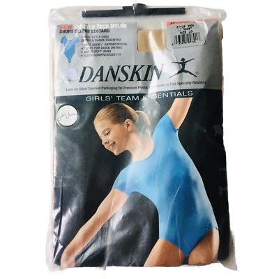 Danskin Stretch Tech Leotard Bodysuit Short Sleeve LT Toast Girl s Large 12/14