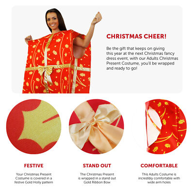 CHRISTMAS PRESENT COSTUME XMAS PARTY NOVELTY GIFT FESTIVE FANCY DRESS RED  GOLD | eBay