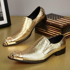 Men Pointed Toe Leather Metal Wedding Dress Casual Formal Slip On Party Shoes