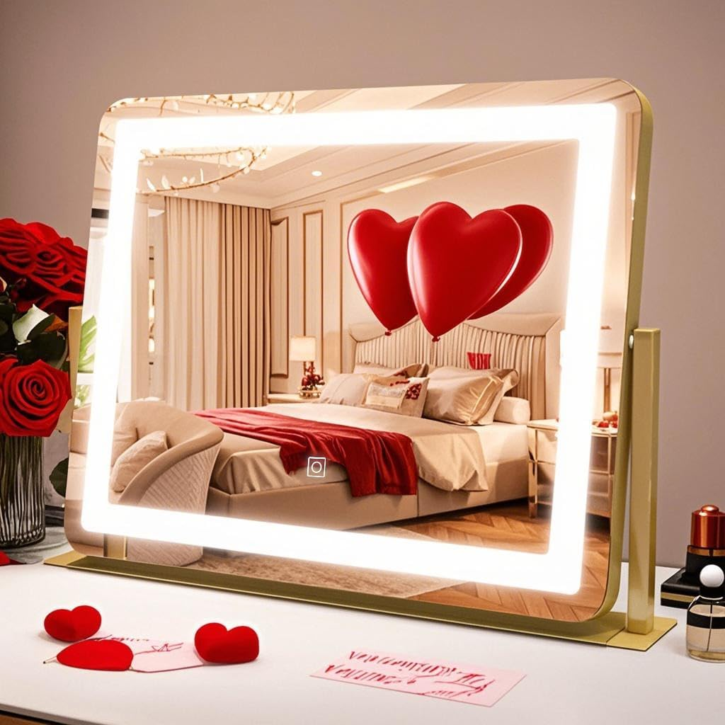 Gold LED Vanity Mirror with Lights - Large Lighted Makeup Mirror for Dressing Table