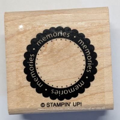Wood/Rubber Stamp Memories in a circle with design
