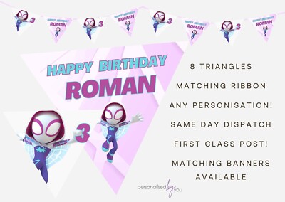Personalisierte GEISTERSPIDEY Geburtstag Party Banner Dekoration Wimpel JEDER NAME ALTER