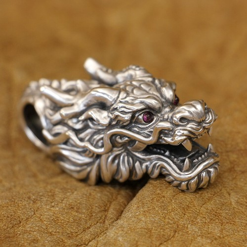 Ciondolo drago LINSION occhi zirconi rosso viola argento sterling 925 dettagli TA456A