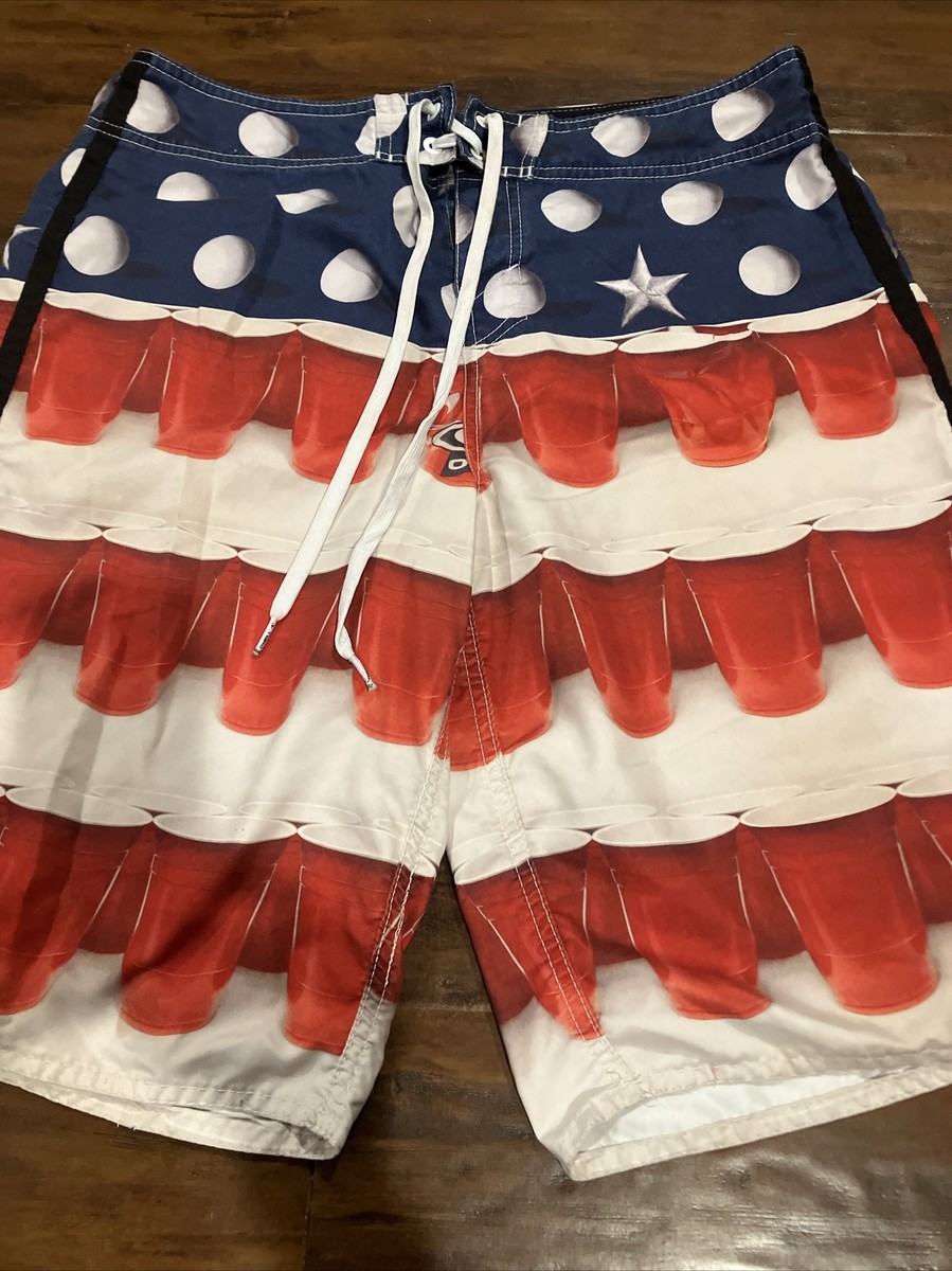 Oneill Solo Cup American Flag Boardshorts Swim Trunks Men Size 34 View 2