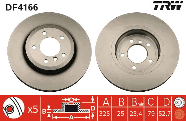 Disque de frein TRW DF4166 de qualité supérieure pour le freinage des châssis BMW