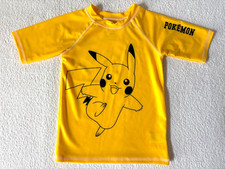 Kids Pokemon Rash Guard Swim Shirt Size S Yellow Short Sleeve Polyester Spandex
