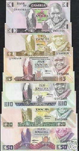 ZAMBIA 1 2 5 10 20 50 KWACHA P23 24 25 26 27 28 1986 FISH EAGLE UNC COMPLETE SET - Picture 1 of 1