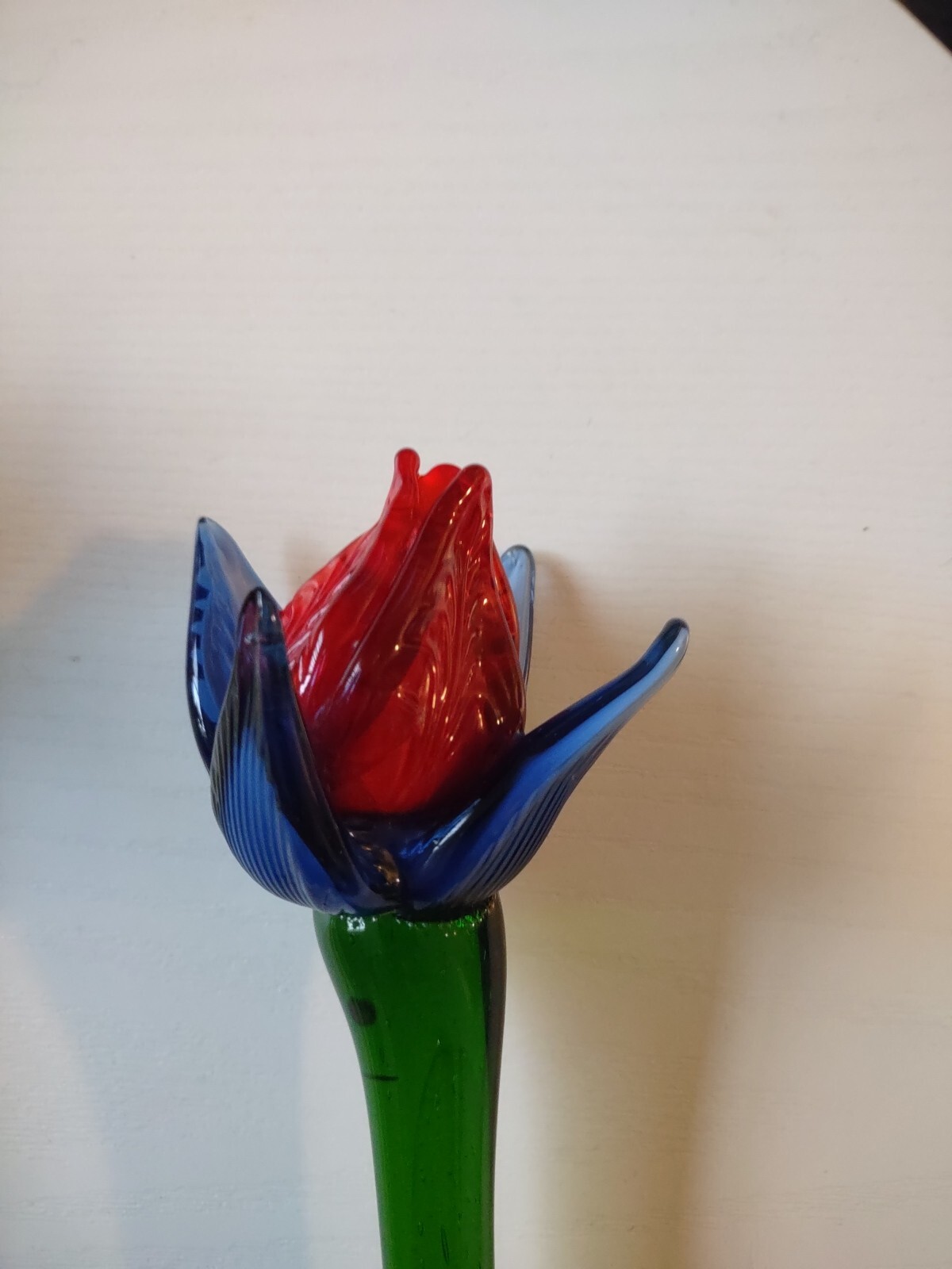 Three 20" Long Stem Vintage Murano Style Hand Blown Art Glass Flowers