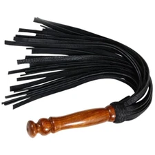 Genuine Cow Hide Leather Flogger 25 Tails Wooden Handle Black Heavy Duty Whip