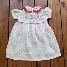True vintage 1930's 30's baby toddler little girls red dot puff sleeve dress
