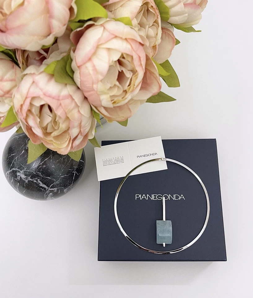 Pianegonda gioielli donna collana choker rigida in argento 925% e Acquamarina - Immagine 4 di 4