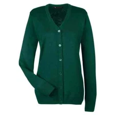 NWT Ladies'  Harriton Pilbloc™ V-Neck Button Cardigan Sweater Hunter Green XL