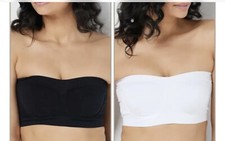 Breezies Womens Set of 2 Strapless Underwire Bandeau Large Bras Black White NEW