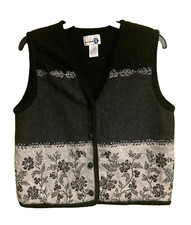 Paul Harris Design Embroidered Vest Women Size M Black Gray Floral Wool Blend