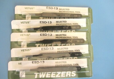VETUS ESD-13 Non-magnetic Stainless Steel ESD safe Straight Tweezers Pkg. 5 ea.