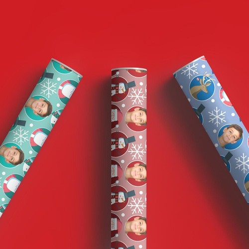 Personalized Christmas Gift Wrapping Paper w/ Photo Face Cut Snowflake Gift Wrap - Picture 4 of 12