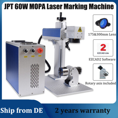 60W JPT E2 Mopa Fiber Laser Marking Machine Laser Engraver & Rotary Axis DE