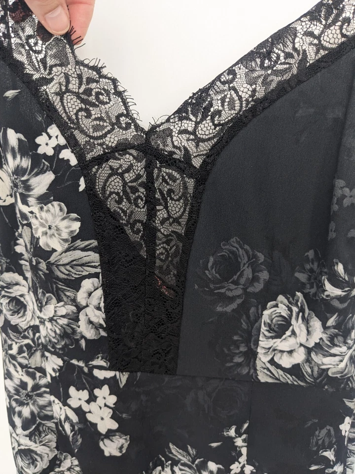 Vestido sin Mangas Vintage Para Mujer XS Negro Floral Lencería Encaje Y2K Años 90 Hada Gótica Foto 2 de 4