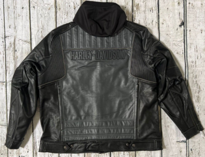 Harley Davidson Men's Reversion Black Grey Leather Jacket Hoodie