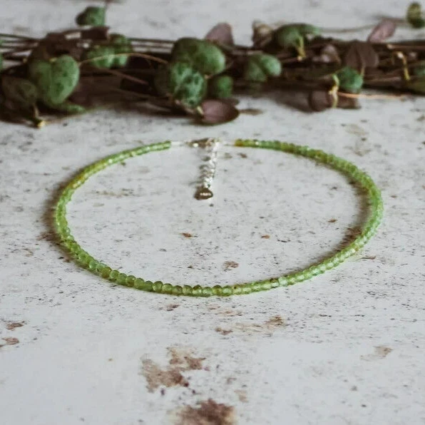 Natural Tiny Peridot Beads Ankle Bracelet Healing Reiki Dainty Crystal Anklet - Image 2 of 4