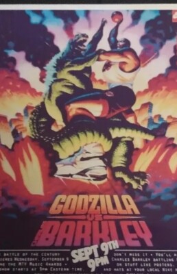 CHARLES BARKLEY VS GODZILLA OLD SCHOOL 8.5x11 ULTRA GLOSSY WALL