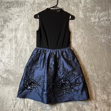 Adrianna Papell Sz 2 Jersey & Taffeta High Neckline Beaded Dress Navy Black New