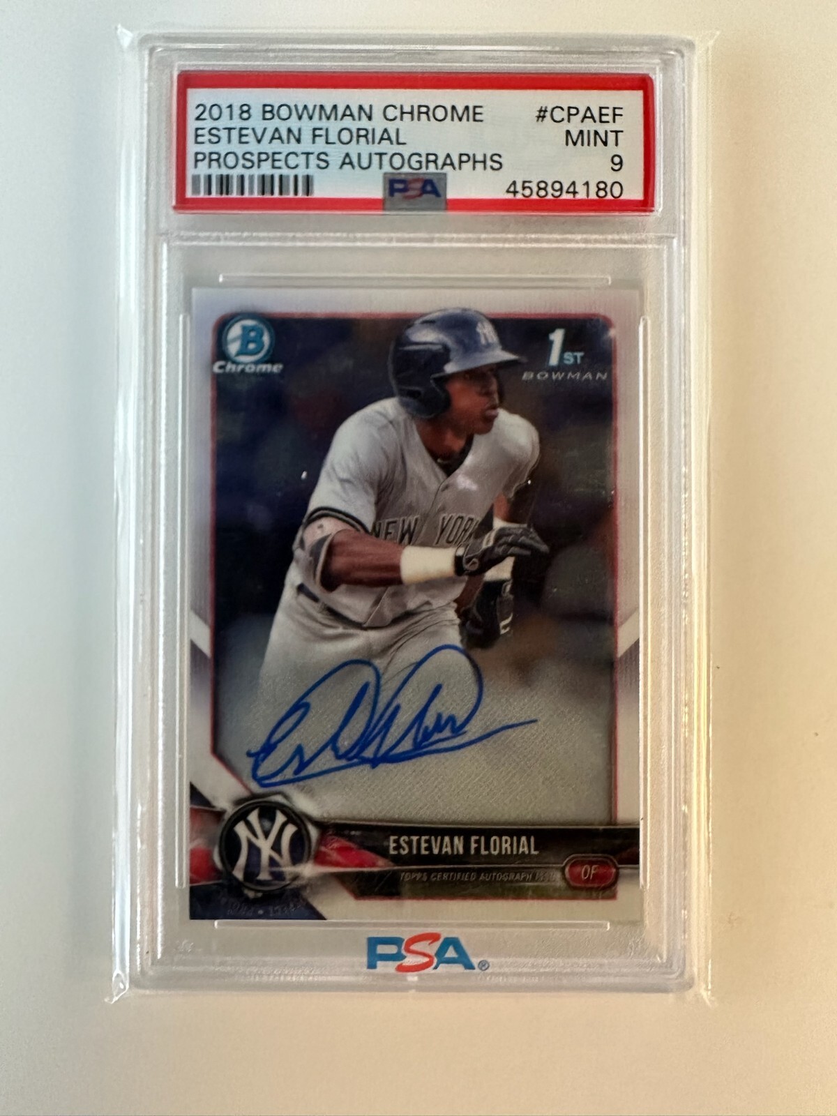 2018 Bowman Chrome Prospects Estevan Florial Auto PSA 9