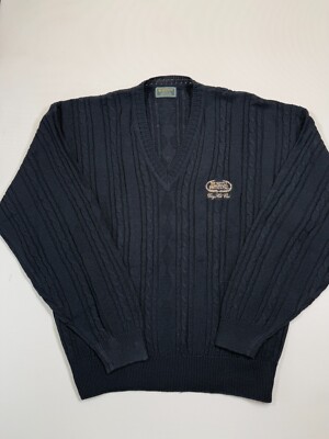 Descente Sweater Mens XL Black Linen Cable Knit Arnold Palmer Bay Hill Golf  Club