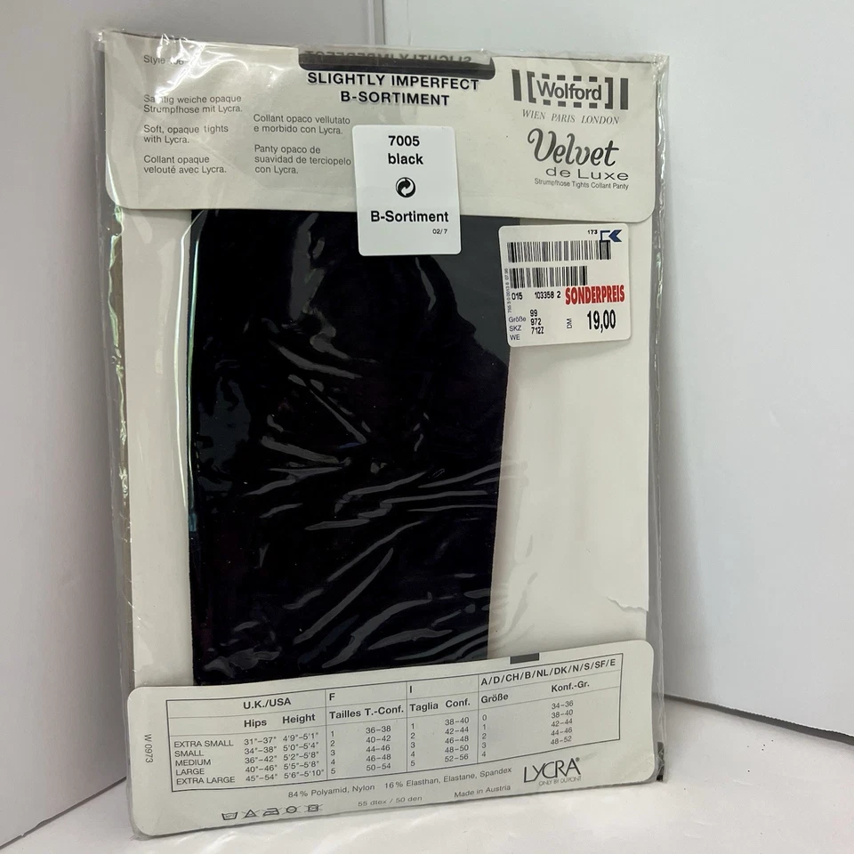 Medias Wolford Velvet Deluxe Pantimedias Negras Pequeñas Ligeramente Imperfectas Nuevas con Etiquetas Foto 3 de 4