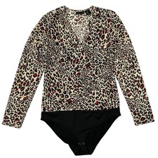 TAHARI My Perfect Shape Mesh Bodysuit Size M Animal Print Attached Cami NEW