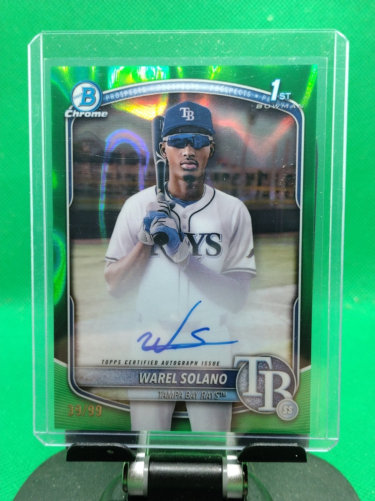 2025 Bowman Chrome Warel Solano 1st Green Lava Refractor Auto /99 Tampa Bay Rays