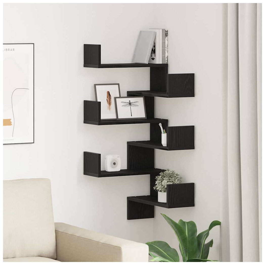 Wall Shelf Black Oak Engineered Wood 40x40x49.5cm 3-Tier Modern Storage Indoor.