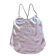 VICTORIAS SECRET Pink Satin Racerback Lingerie Tank Top Camisole Black Trim Sz S