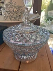 Vintage Anchor Hocking WEXFORD Blue  6 5/8" Footed Candy Dish with Lid