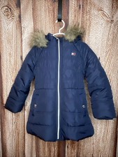 Tommy Hilfiger Girl  s Puffer Jacket With Faux-Fur Hood Navy Blue NWT 110 XS 5/6