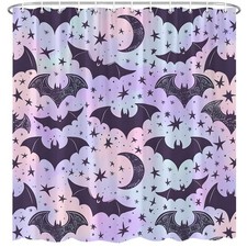 Halloween Bat Shower Curtain Fantasy Spider Moon, Spooky Gothic Bathroom Decor