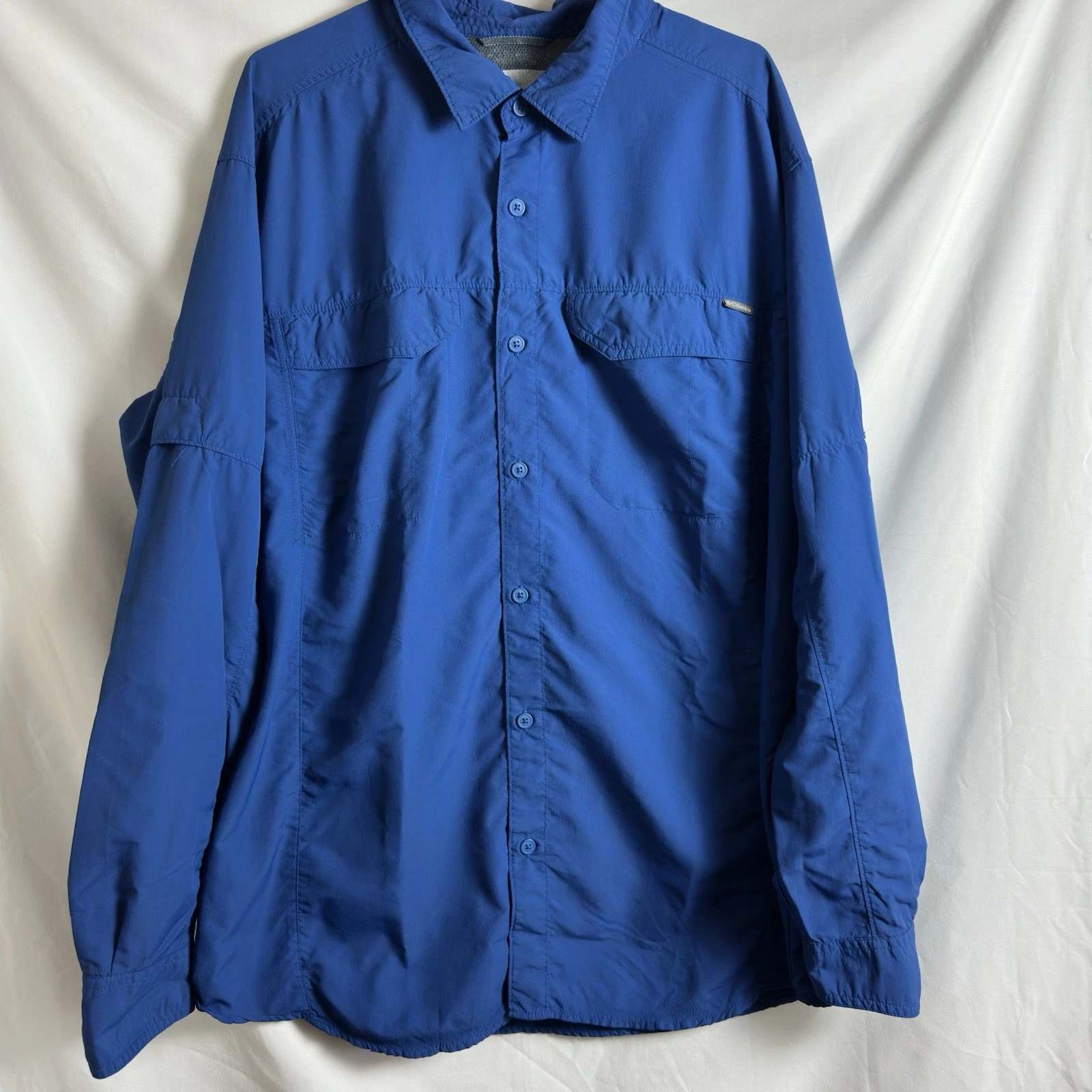 Columbia PFG Mens Long Sleeve Fishing Shirt Button Up Blue Windbreaker Vented 1X