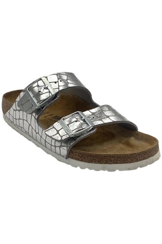 Birkenstock Women's Arizona Beetroot Sandals Gator Gleam Silver
