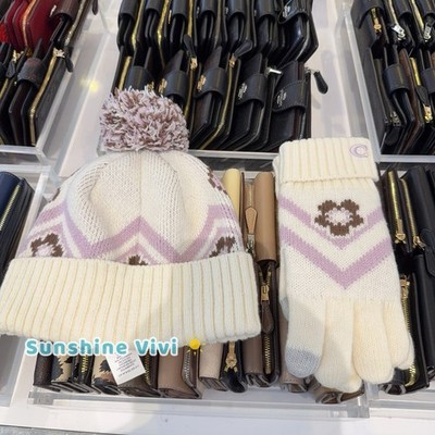 NWT Bundle COACH Fair Isle Print Knit Beanie CCW04 & CCW71 Gloves