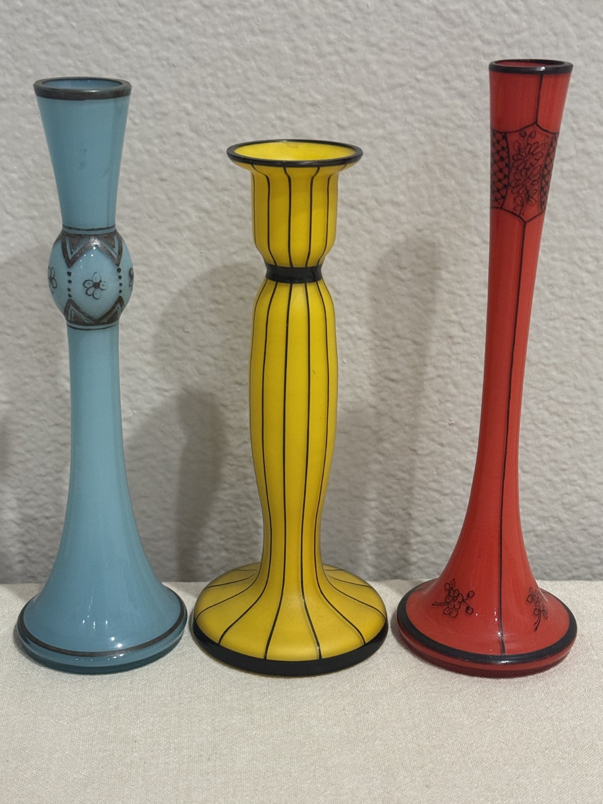 3 Vintage Czech Cased Glass Bud Vases Lovely!