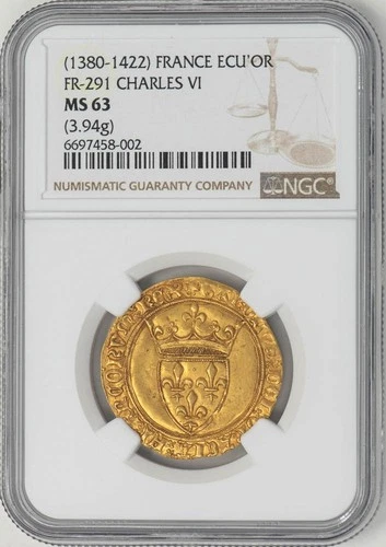 (1380-1422) France Ecu'or FR-291 Charles VI Gold MS63 NGC 948345-1