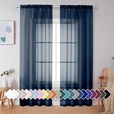 Sheer Curtains 90 Inches Long 2 Panels, 42"W x 90"L Pack of 2 Navy Blue