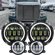 For Freightliner 122sd 7inch Round Led Headlights 4inch Led Fog Light Combo