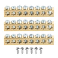 3Pcs Terminal Ground Bar 8 Positions M4 59x6x10mm Screw Block w/ M4 Screw